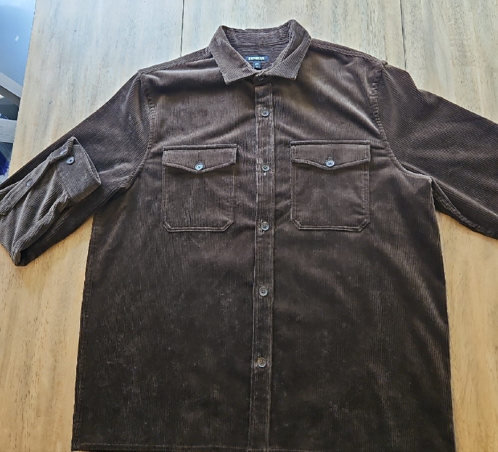 Express Brown Corduroy Casual Button Down Shirt